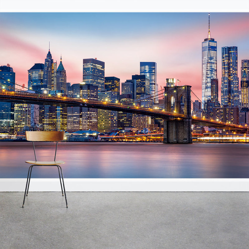 Wallums Wall Decor Brooklyn Bridge at Sunset 8' x 144" 3 Piece Wall